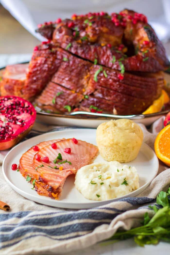 Christmas Ham with a side of mashed potatoes.