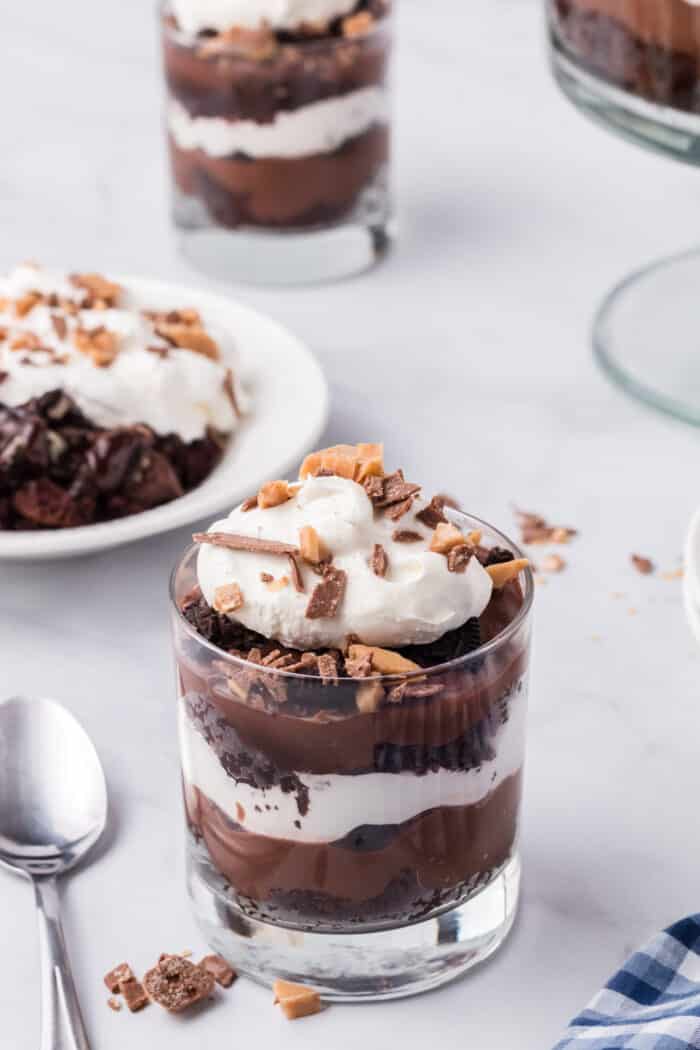 Death By Chocolate Trifle in a glass bow.