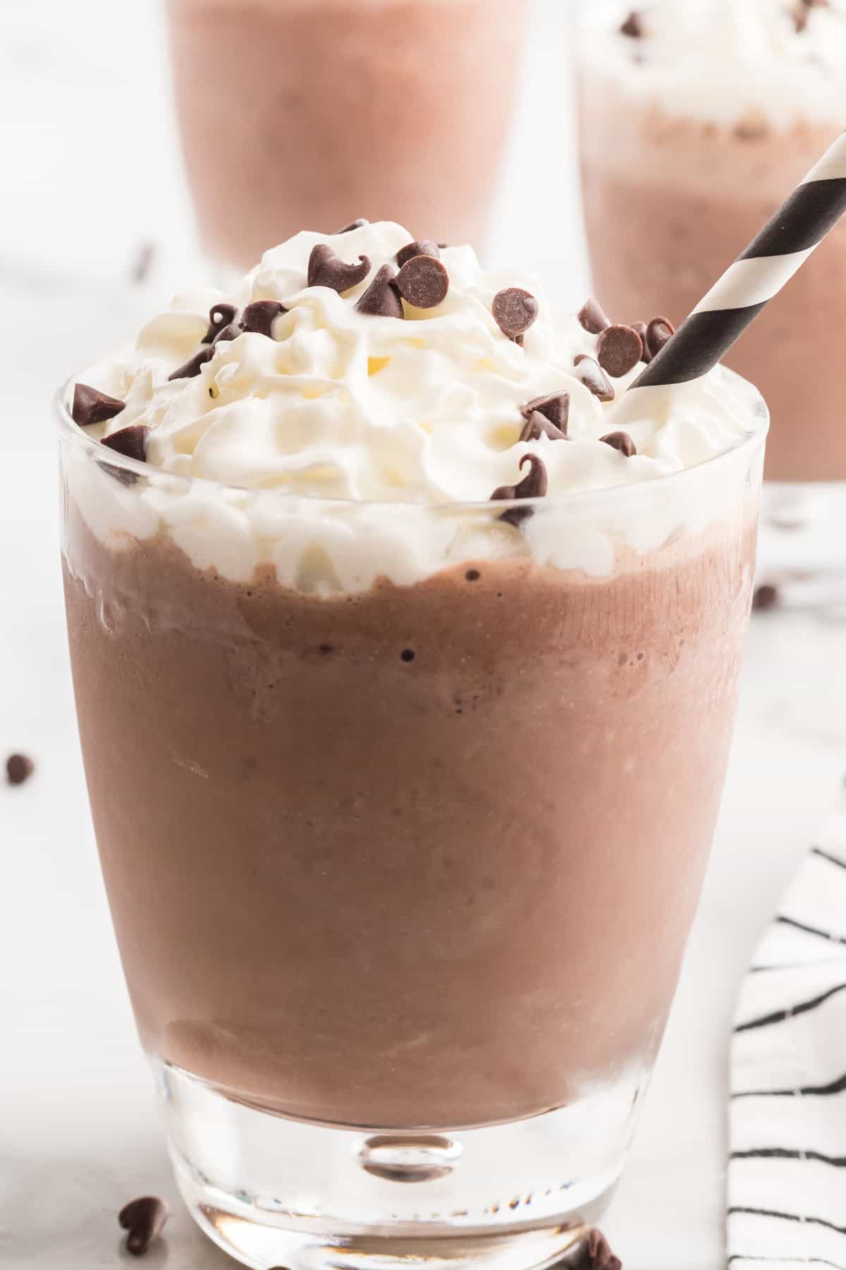 Close up of a frozen hot chocolate drink
