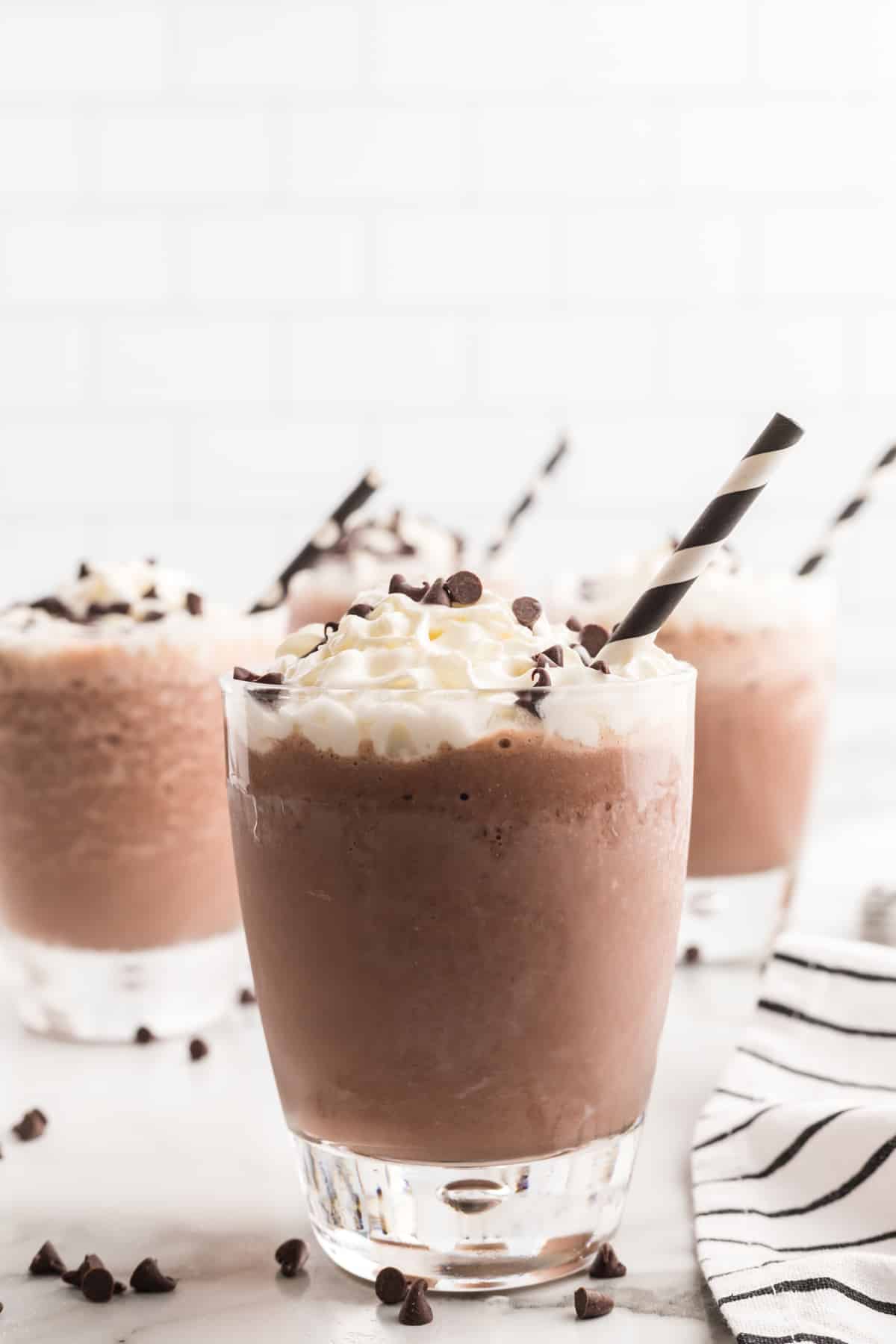 Front view of a frozen hot chocolate drink