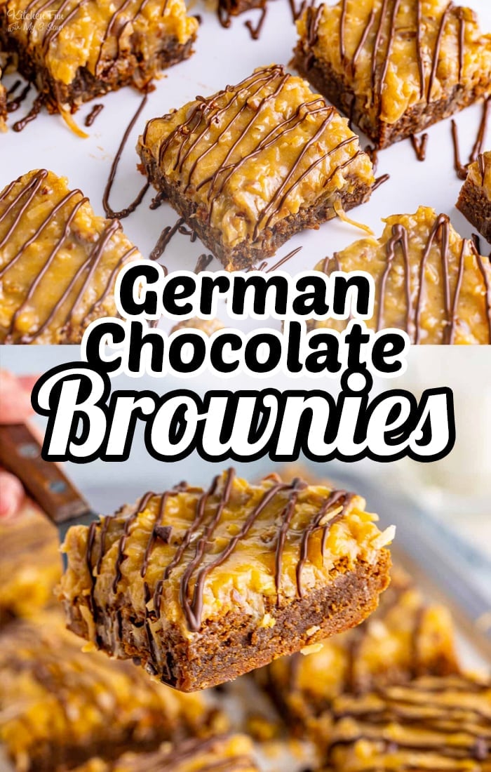 German Chocolate Brownies are a combination of homemade brownies made with German chocolate and topped with a toasted coconut and pecan frosting.