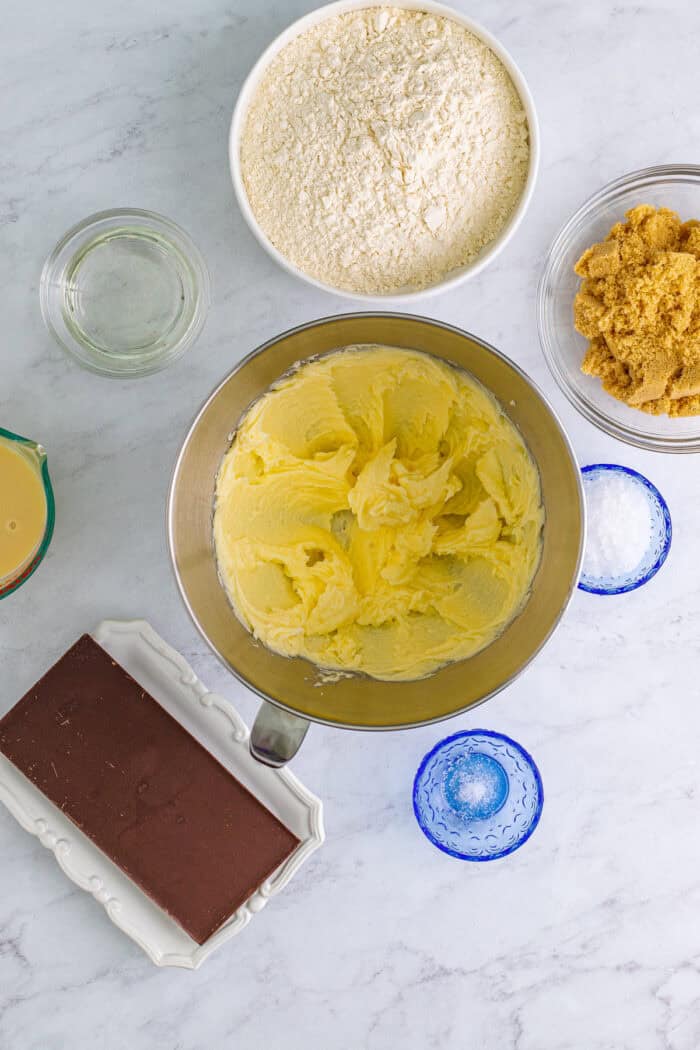 Creamed butter & sugar in a mixing bowl