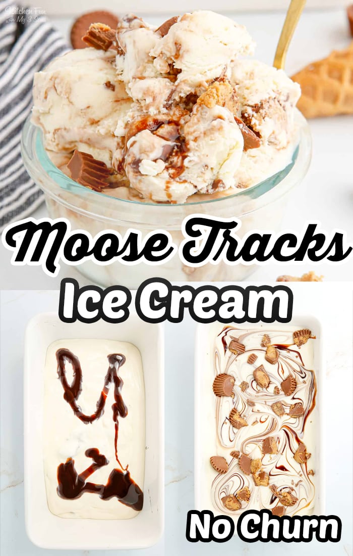 No-Churn Moose Tracks Ice Cream is a delicious homemade vanilla ice cream packed with peanut butter cups and chocolate fudge swirls. 