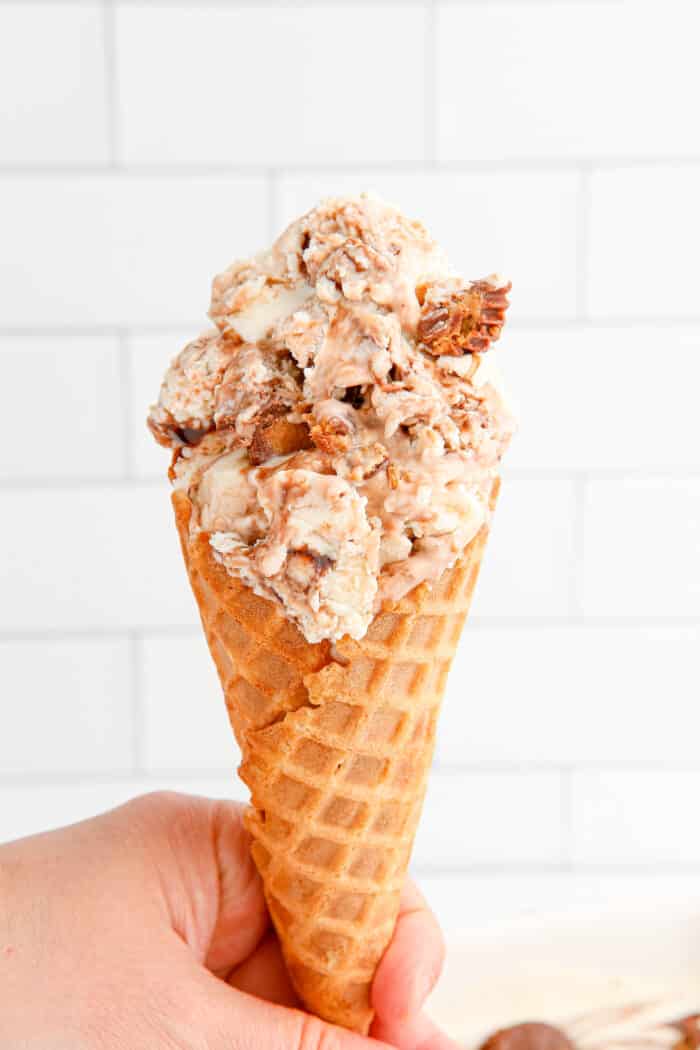 Moosetrack Ice Cream in a cone.