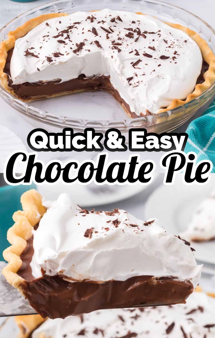 This Chocolate Pie Recipe is a rich and chocolatey dessert topped with fresh whipped cream and chocolate shavings. 
