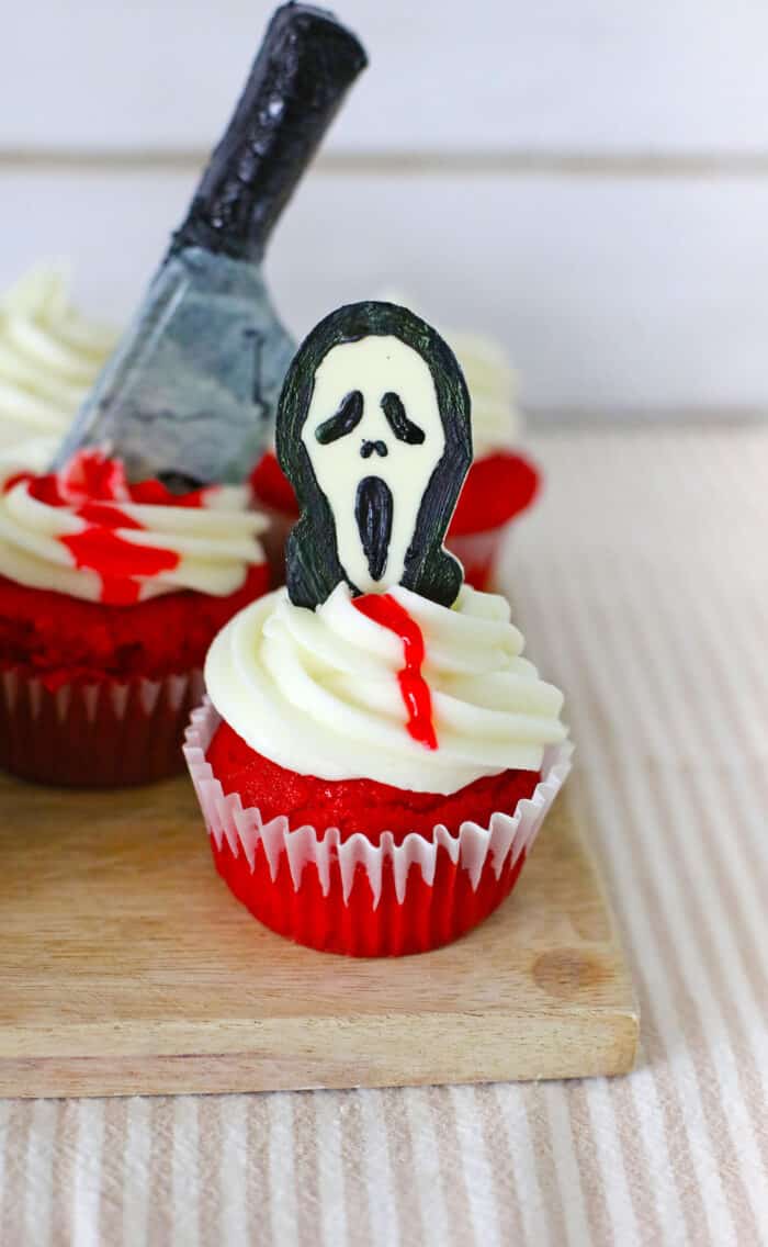 A close up of the Scream Cupcakes.