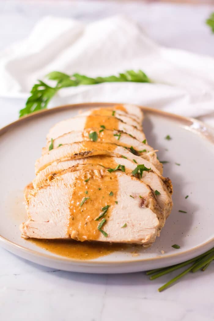 Slow Cooker Turkey cut into slices.