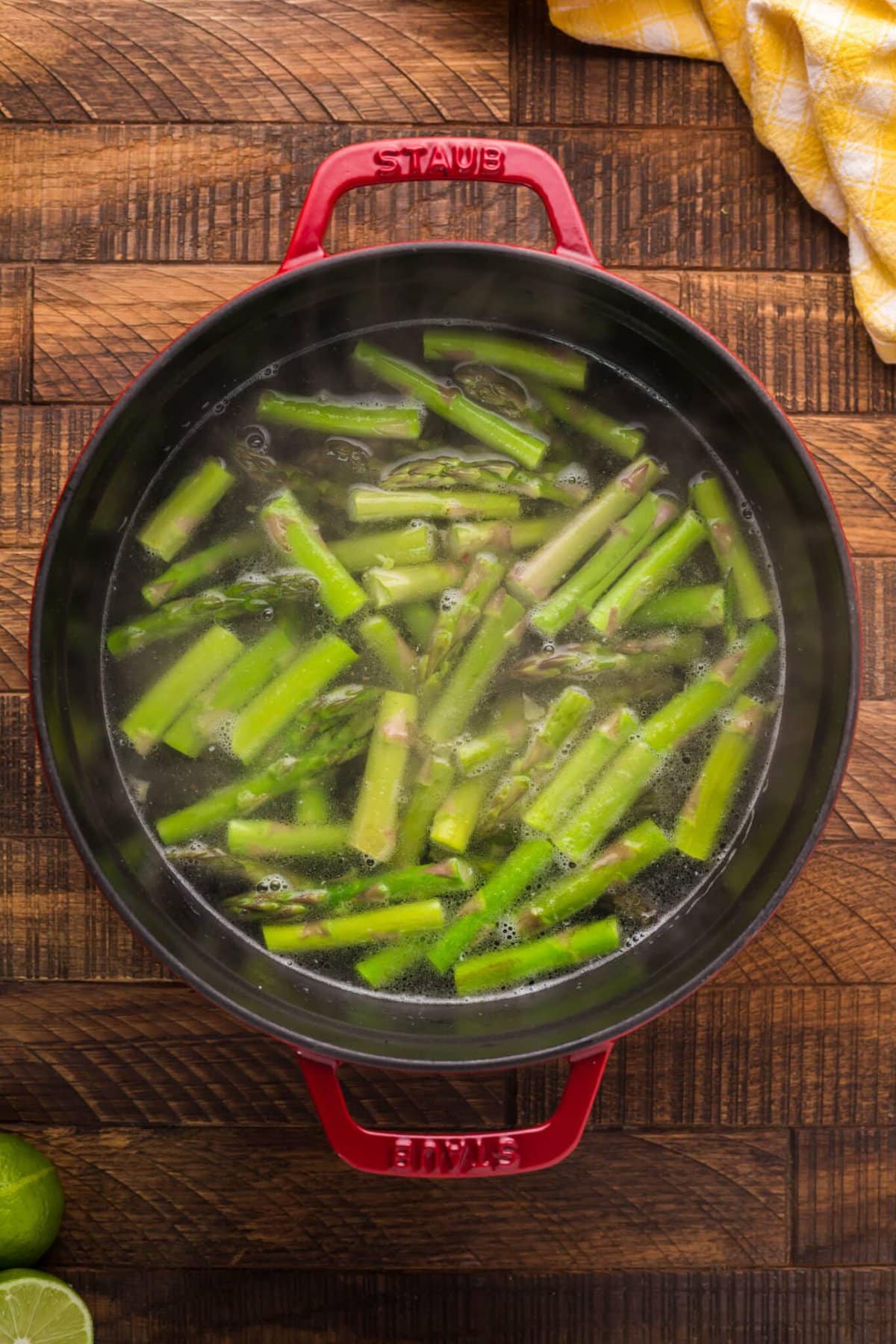 Boiling the asparagus.