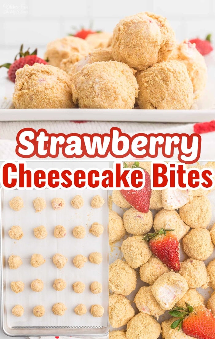 Strawberry Cheesecake Bites are soft and creamy cheesecake balls rolled gently into crushed graham cracker crumbs.