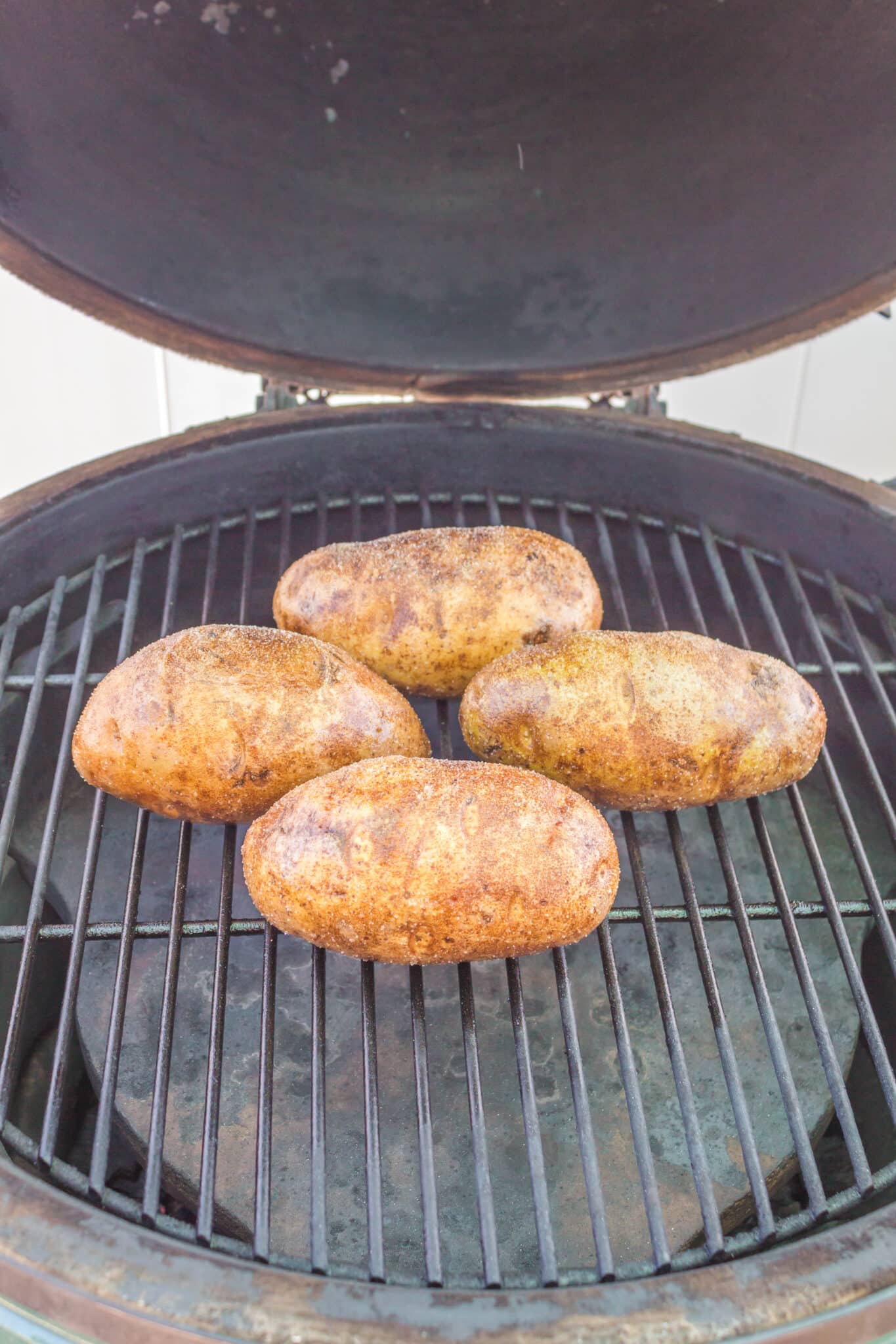 Grilling the potatoes.