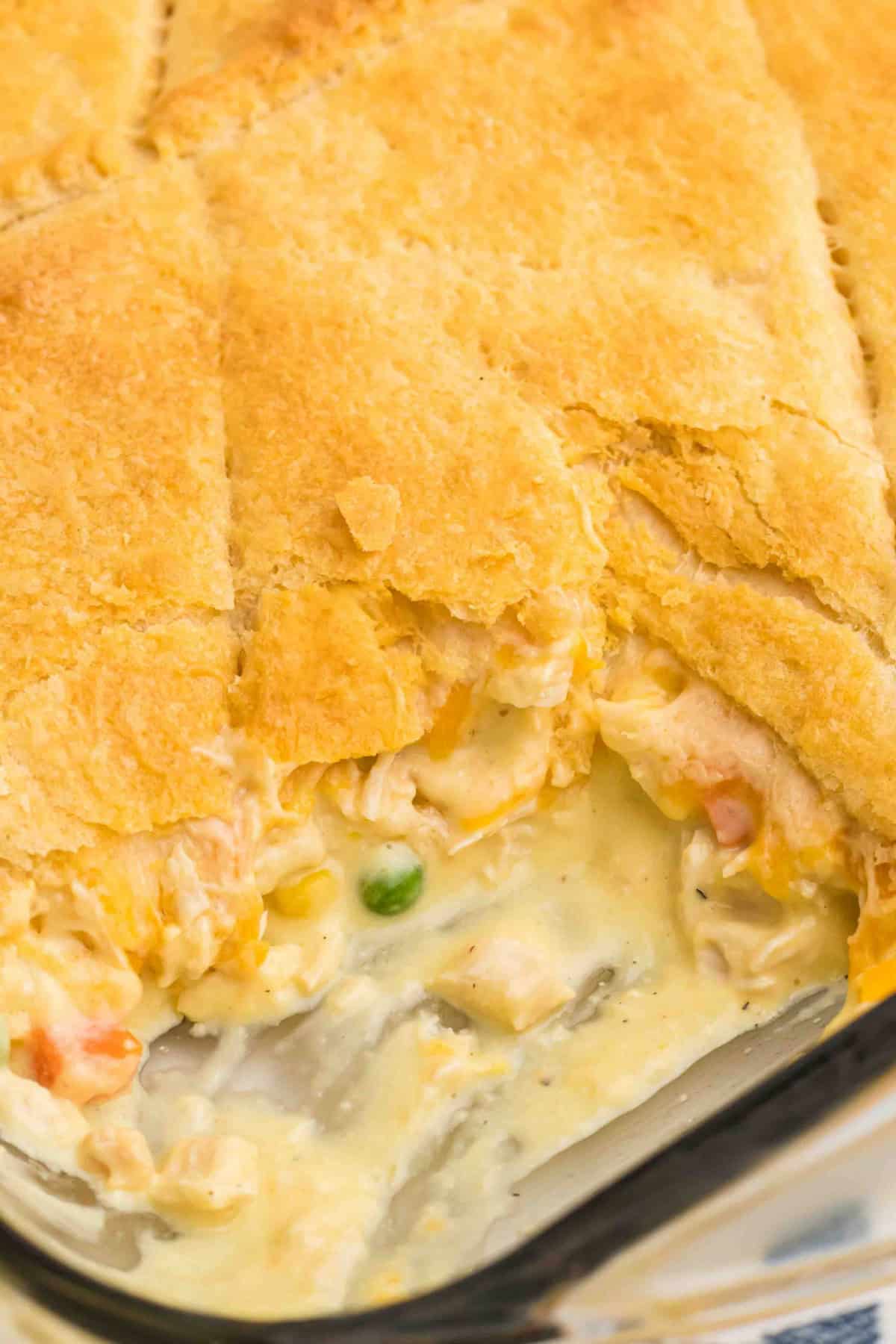 Chicken pot Pie Casserole topped with crescents