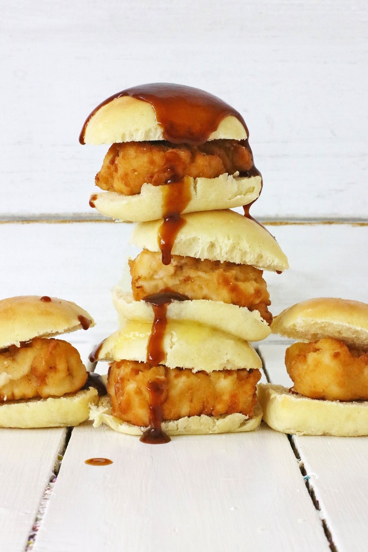 Chick-fil-a sandwich copycat recipe stacked with BBQ sauce.