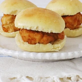 Chicken Minis on a white plate.