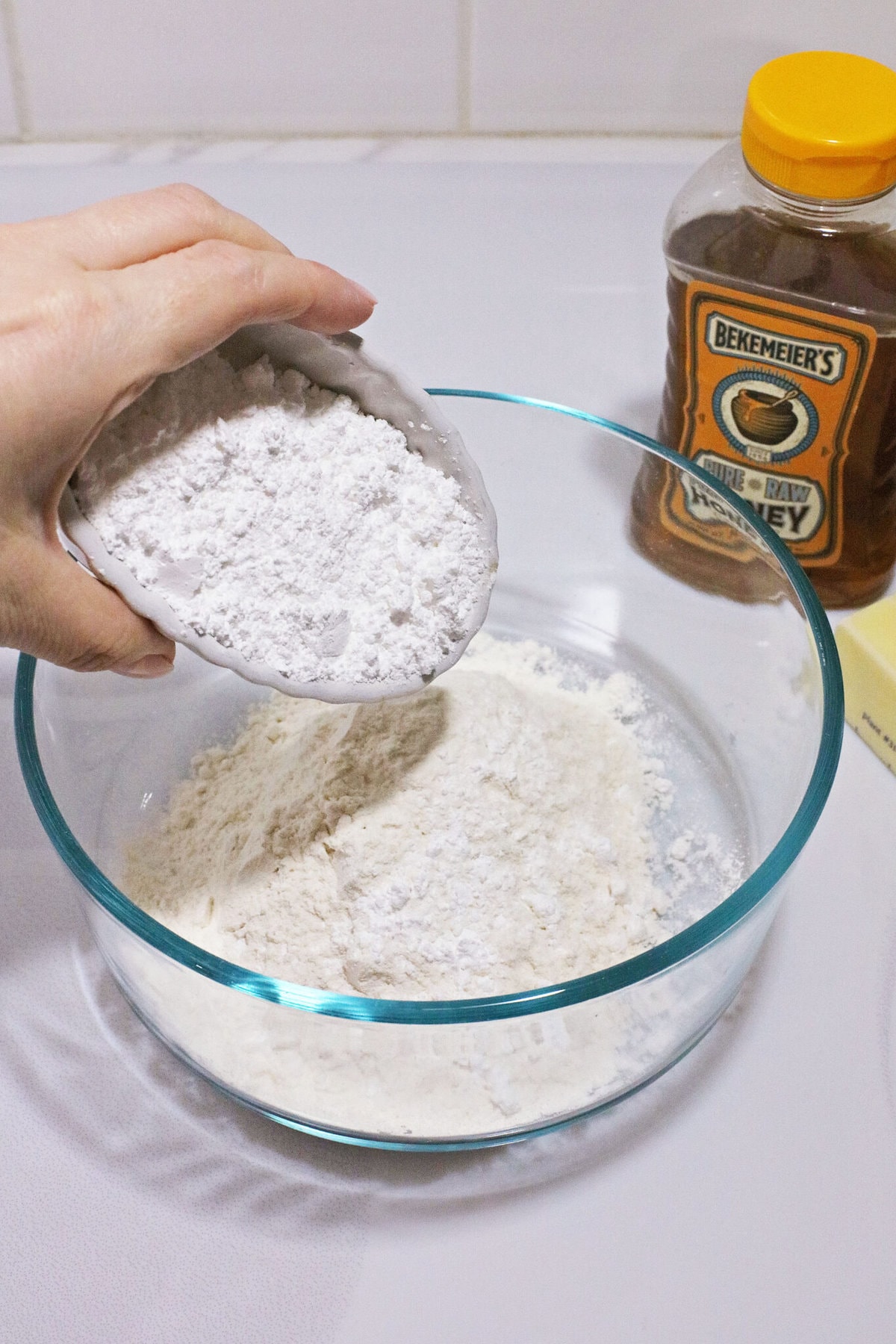 Making the flour mixture.
