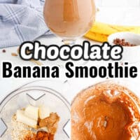 This Chocolate Banana Smoothie is filled with bananas, oats, cocoa, and nut butter. This breakfast smoothie is full of good for you ingredients, but tastes like a healthy chocolate milkshake.