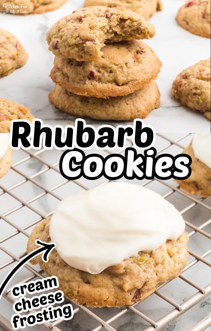 Rhubarb Cookies are a fun twist to traditional oatmeal cookies that make a soft and chewy cookie with a wonderful flavor.  Enjoy this rhubarb cookie recipe as is or topped with a cream cheese frosting. 