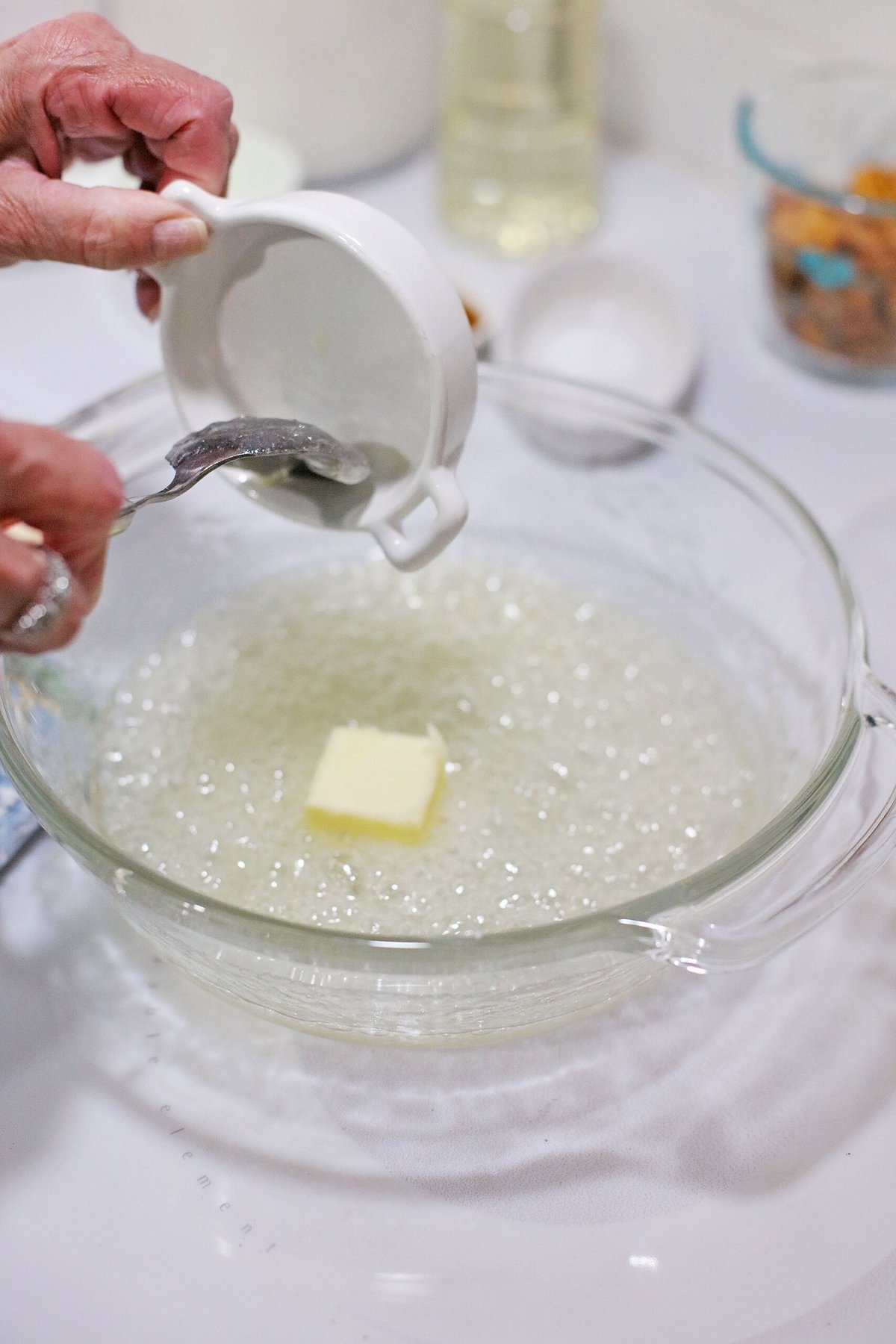 Adding the butter.