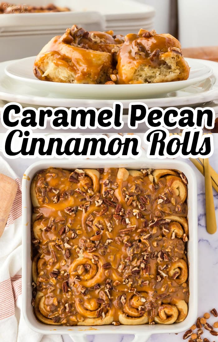 Caramel Pecan Cinnamon Rolls are soft and fluffy rolls with a sweet and salty caramel pecan sauce poured on top. We always make these for the Holidays or a special breakfast. 