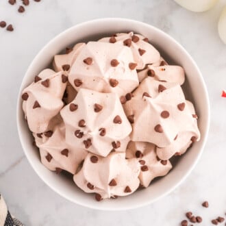 Chocolate Meringue Cookies in a white bowl.