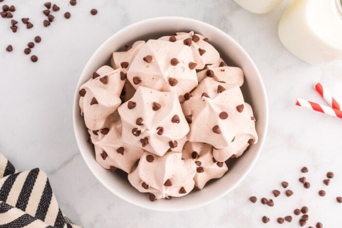 Chocolate Meringue Cookies on a white table.