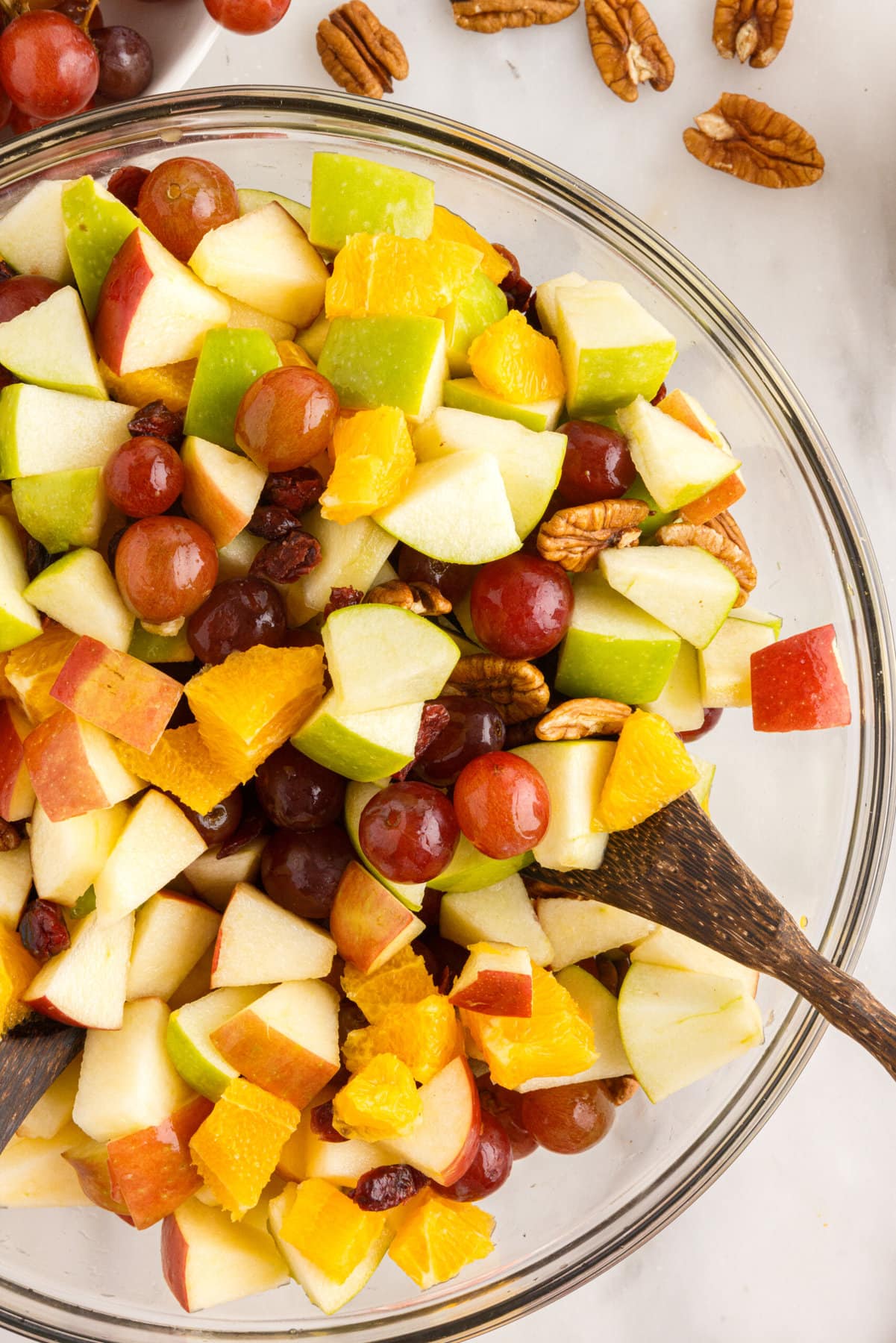 Fall Fruit Salad on a white table.