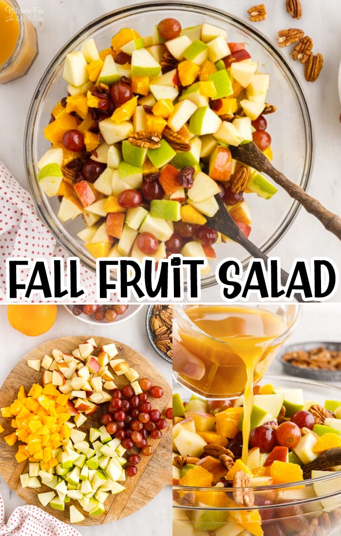Fall Fruit Salad is a jam-packed recipe full of apple pie spice, pecans, and fruit like apples, cranberries, grapes, oranges, and lemons with a delicious apple spice dressing. A favorite Thanksgiving side dish. #recipes #dessert #salad