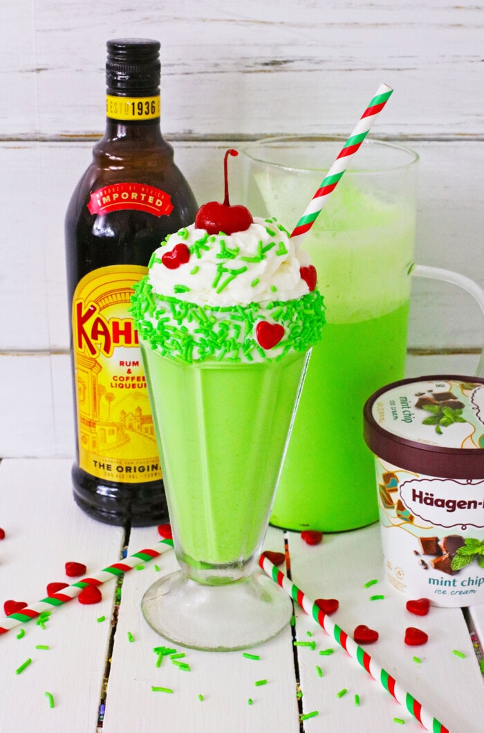 Grinch Milkshake in front of the pither.
