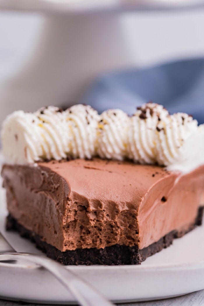 A slice of the No Bake Chocolate Cheesecake