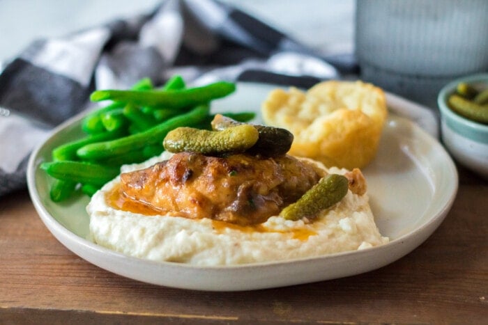 Pickle Chicken with pickles on top.