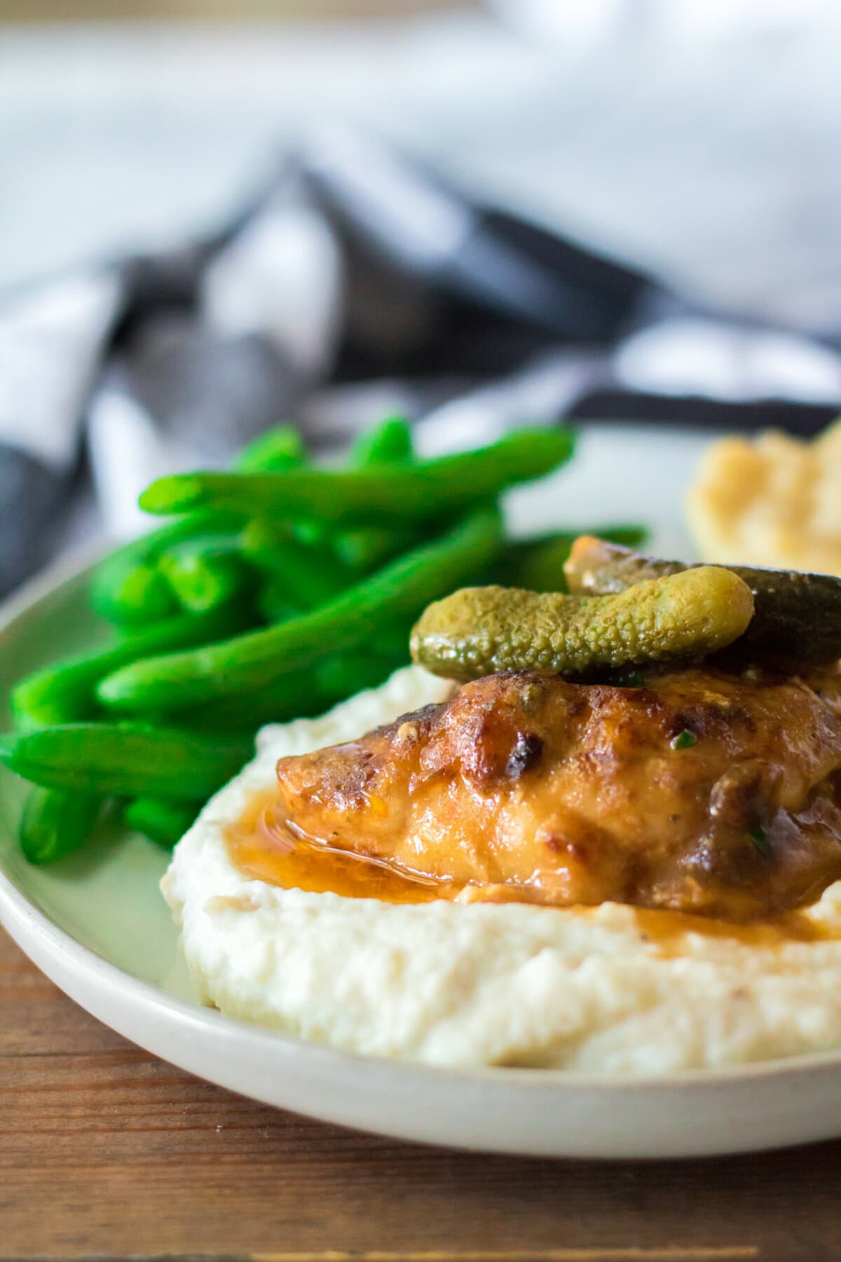 Pickle Chicken with a side of green beans.