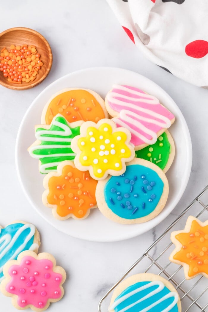 A plate full of Sugar Cookie Icing cookies.