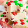White Chocolate Christmas Fudge with a bite taken out.