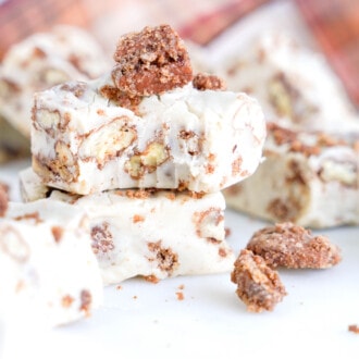 Pecan Fudge with a bite taken out of it.