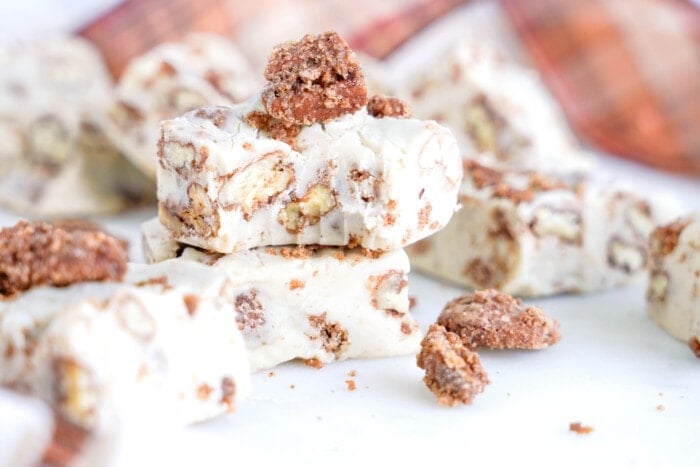 Pecan Fudge with a bite taken out of it.