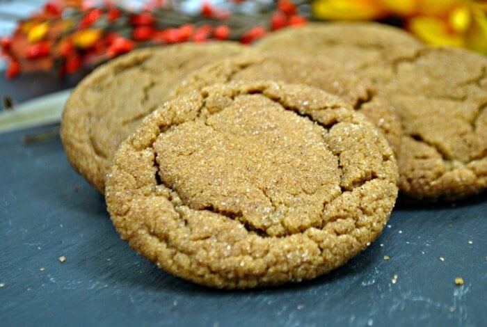 Pumpkin Gingersnap Cookies on a gray slate.