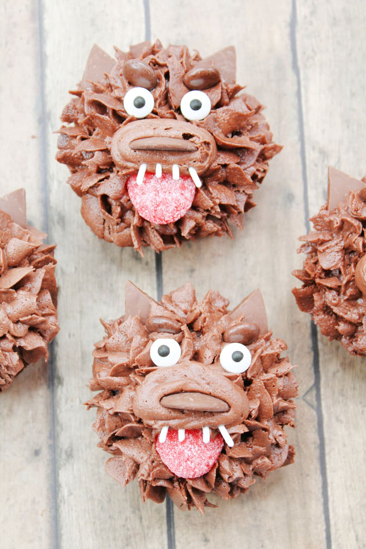 Close up of two of the Werewolf Cupcakes.