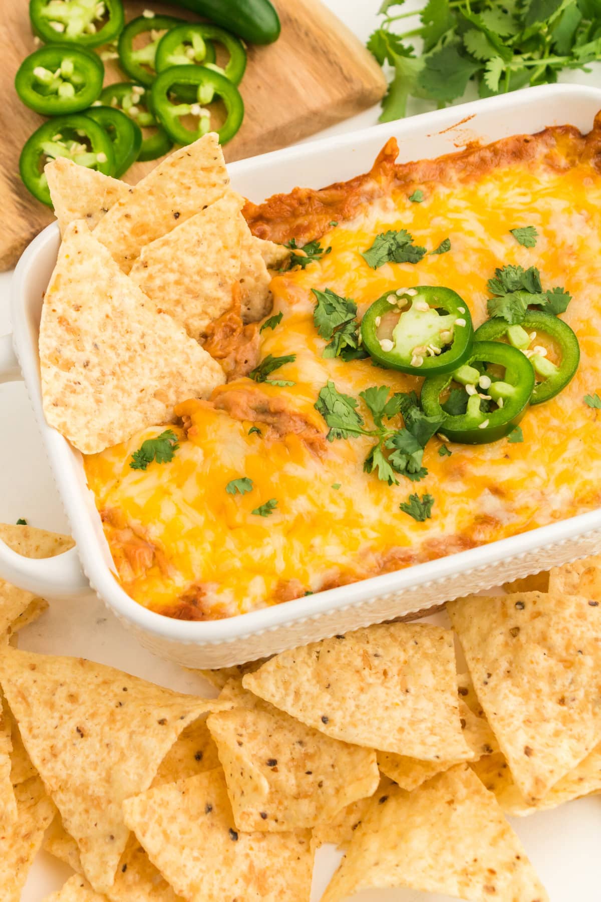 Bean Dip with tortilla chips on the side.