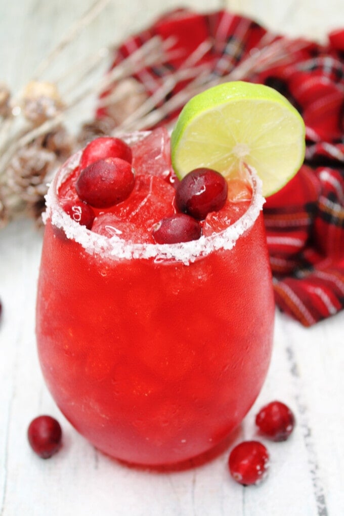 Christmas Margarita in a clear glass.