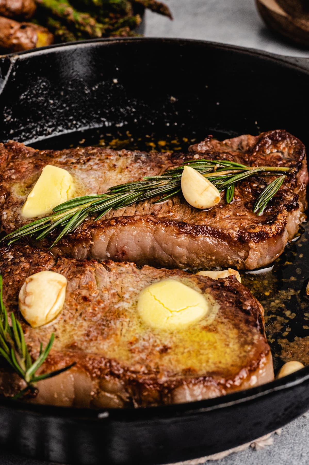 Pan seared steak topped with butter