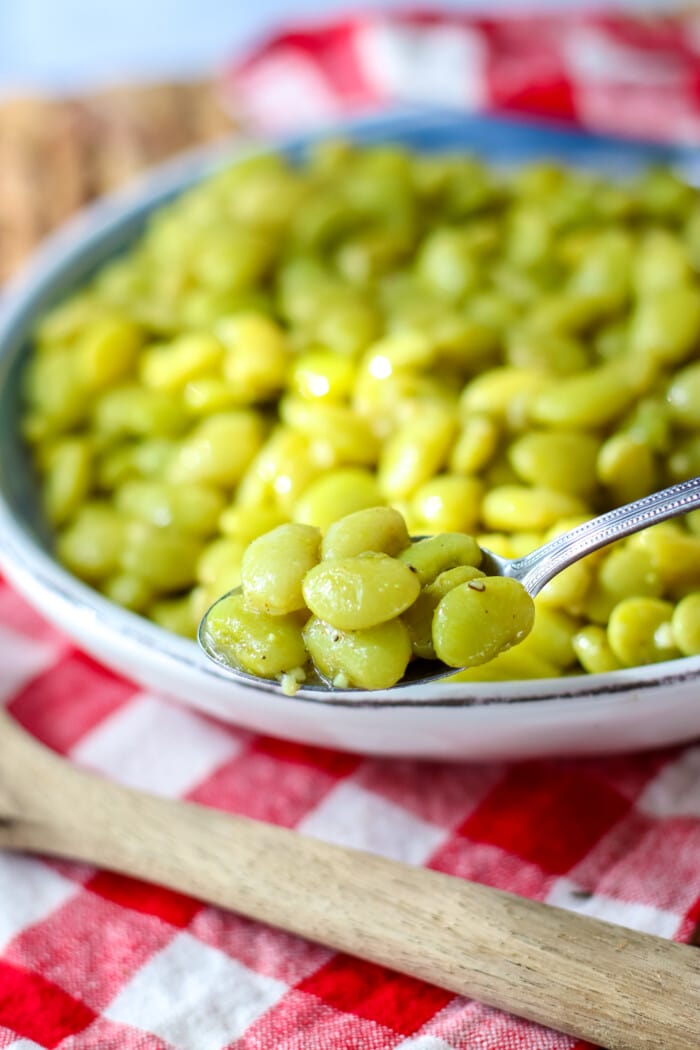 Lima Beans on a white plate.
