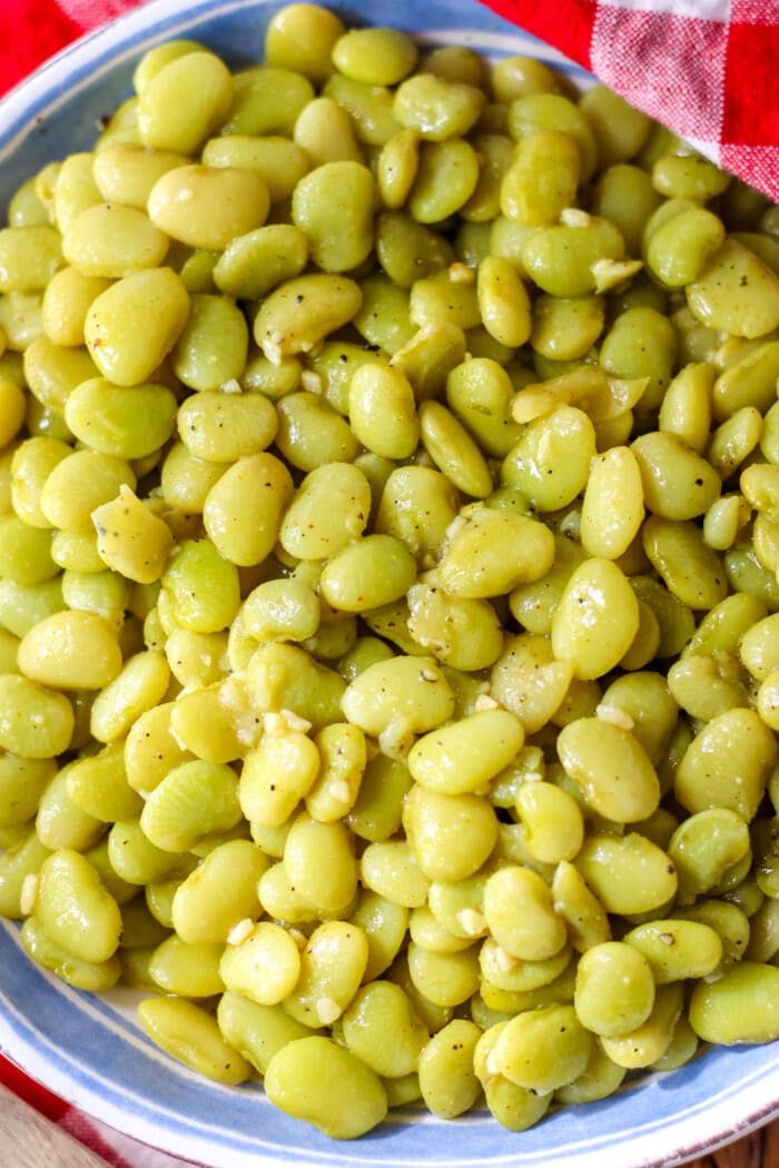 Close up of the Lima Beans on a plate.