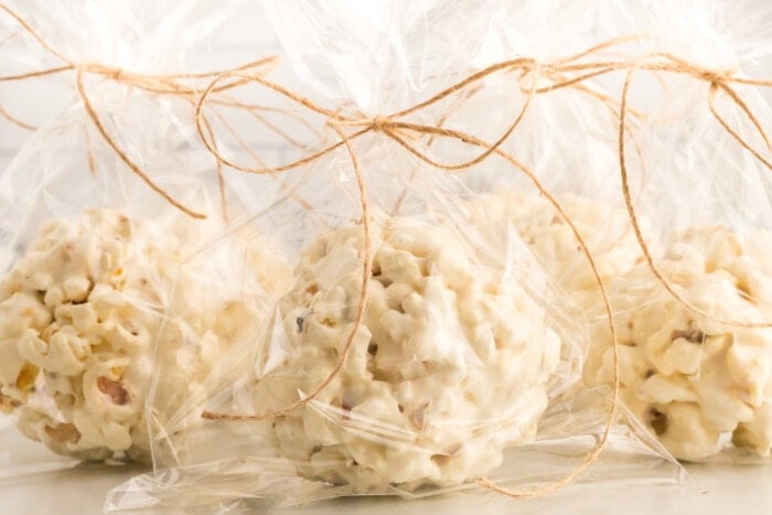 Popcorn Balls wrapped in bags.