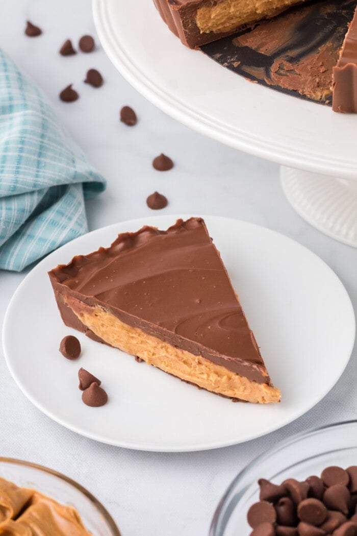 Reese's Peanut Butter Cup Pie with chocolate chips on the side.