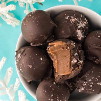 A bowl of the Salted Caramel Truffles.