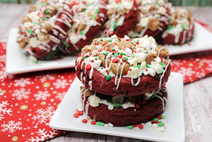 Two Santa's Cookies stacked on each other.