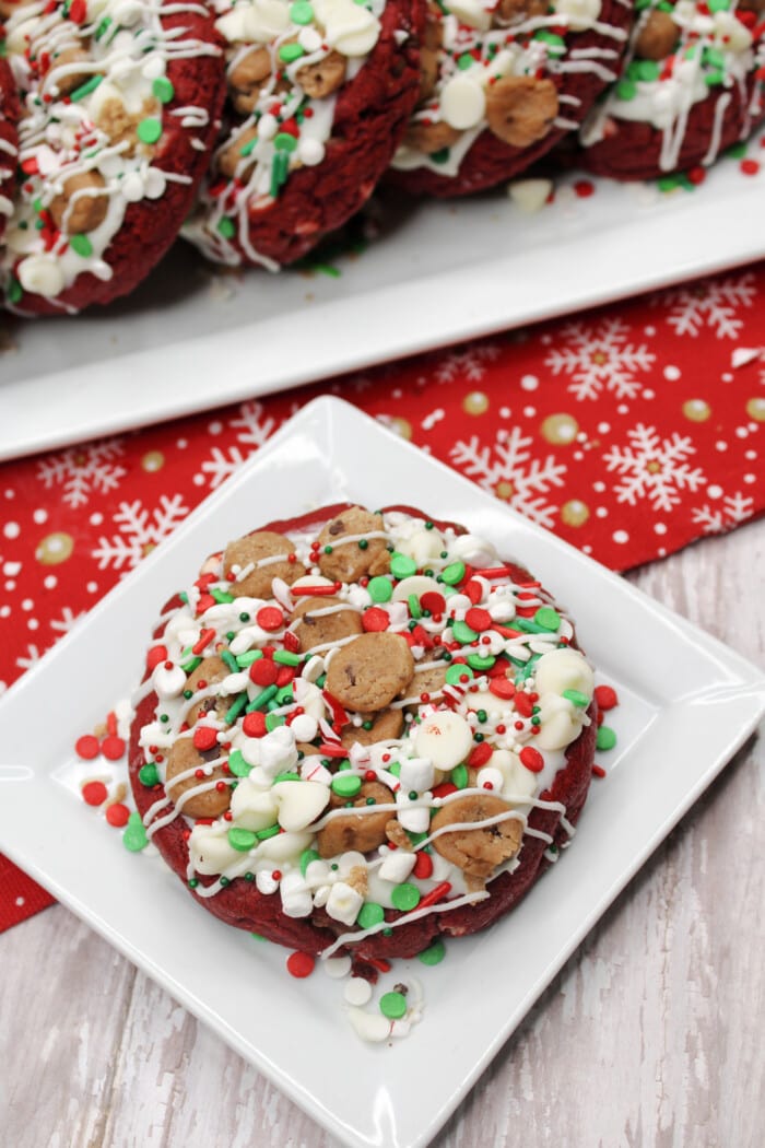 Santa's Cookies on a white plate.