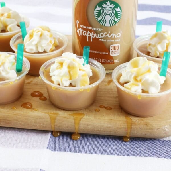 Starbucks Caramel Macchiato Shots with caramel drizzled on top.