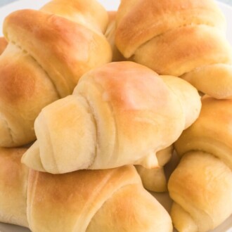 Close-up of a plate of homemade crescent rolls