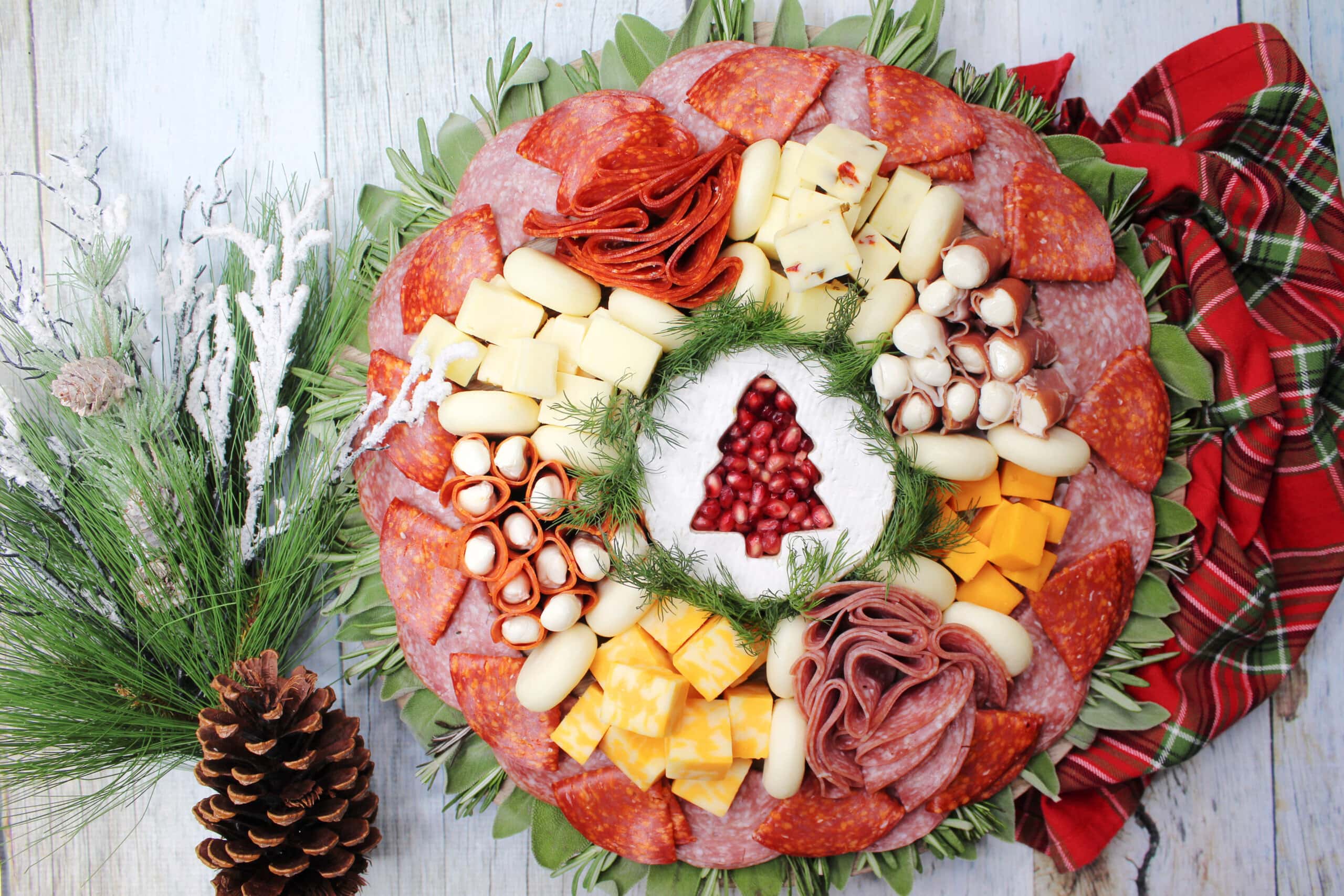 An alternative look to the Christmas Charcuterie Board in the shape of a wreath
