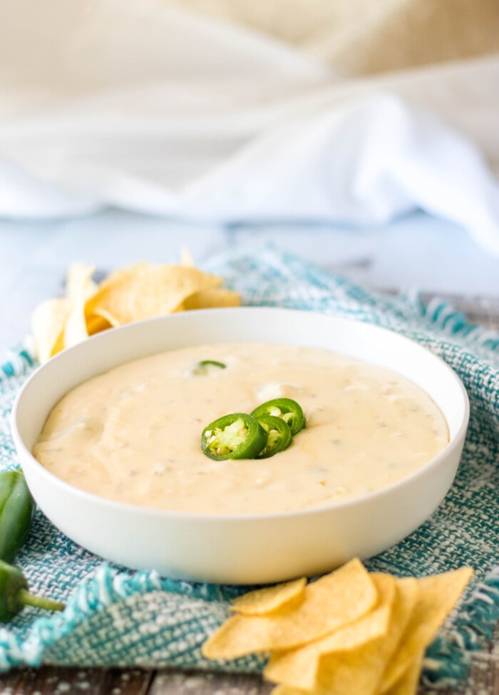 Crockpot Queso with chips on the side.